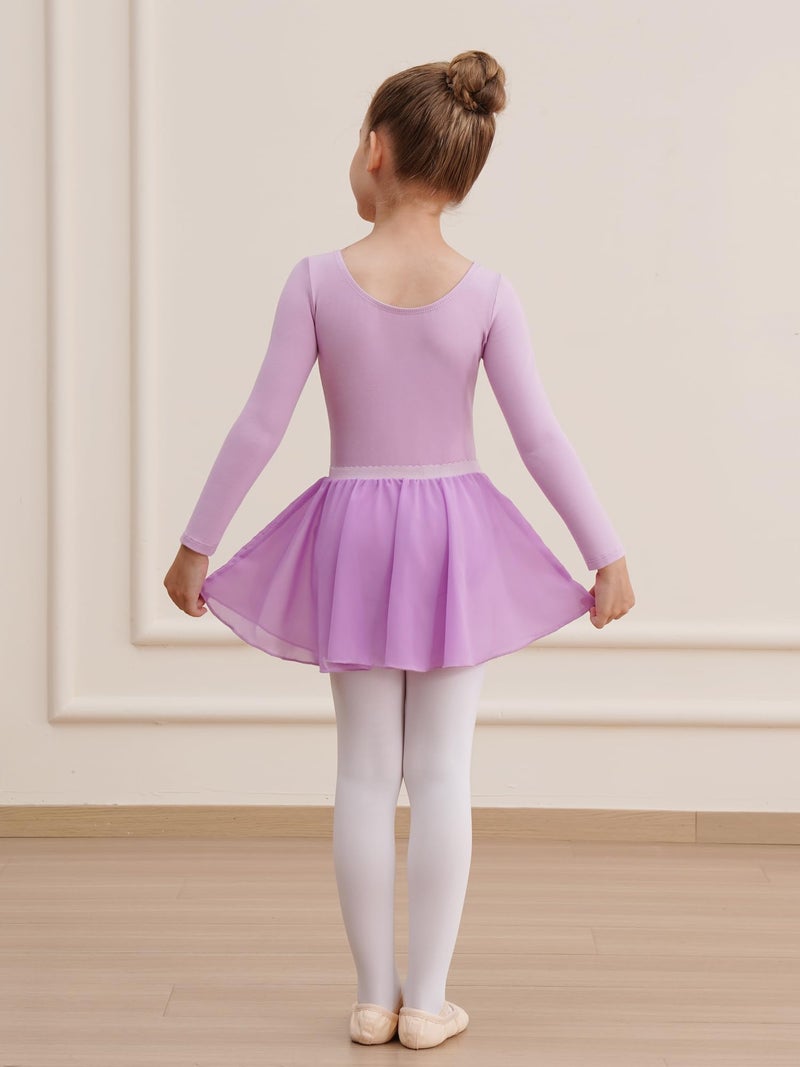 WEGETIT Long Sleeve Girls Leotard Gymnastics Leotards for Girls Ballet Dance Dresses with Skirt (Light Purple,2-4T) - Image 4
